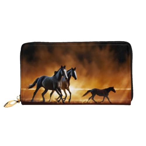 Bryptxztxt Horses Red Glowing Clouds Damen Lange Geldbörse – Große Kapazität PU-Leder Geldbörse mit Kartenhalter Etui Kredit Münzen Geldbörsen & Reißverschluss Clutch Geldbörsen für Damen & Mädchen, von Bryptxztxt