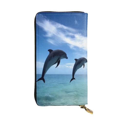 Bryptxztxt Jumping Whales Damen Lange Geldbörse – Große Kapazität PU-Leder Geldbörse mit Kartenhalter Etui Kredit Münzen Geldbörsen & Reißverschluss Clutch Geldbörsen für Damen & Mädchen, Größe 3D, 3 von Bryptxztxt