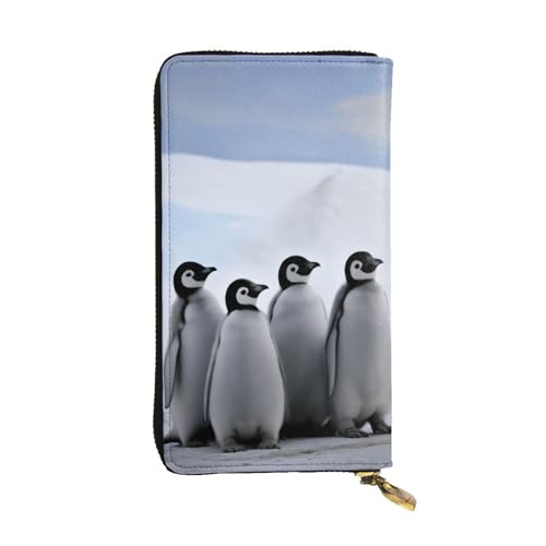 Bryptxztxt Junge Pinguine mit Schnee Damen Lange Geldbörse - Große Kapazität PU Leder Geldbörse mit Kartenhalter Etui Kredit Münzen Geldbörsen & Reißverschluss Clutch Geldbörsen für Damen & Mädchen von Bryptxztxt