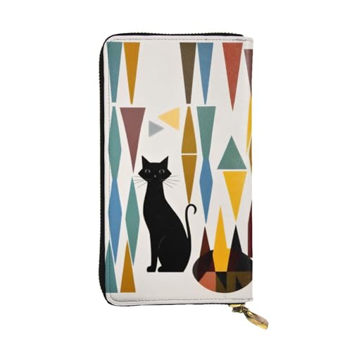 Bryptxztxt Mid-Century Moderne Kunst Katze Damen Lange Geldbörse - Große Kapazität PU Leder Geldbörse mit Kartenhalter Etui Kreditmünzen Geldbörsen & Reißverschluss Clutch Geldbörsen für Damen & von Bryptxztxt