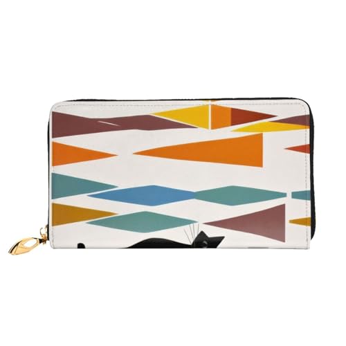 Bryptxztxt Mid-Century Moderne Kunst Katze Damen Lange Geldbörse - Große Kapazität PU Leder Geldbörse mit Kartenhalter Etui Kreditmünzen Geldbörsen & Reißverschluss Clutch Geldbörsen für Damen & von Bryptxztxt