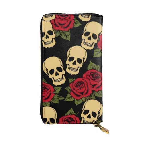 Bryptxztxt Rose and Skull Damen Lange Geldbörse - Große Kapazität PU Leder Geldbörse mit Kartenhalter Etui Kredit Münzen Geldbörsen & Reißverschluss Clutch Geldbörsen für Damen & Mädchen, Größe 3D, 3 von Bryptxztxt
