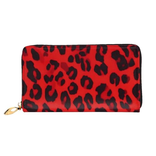 Bryptxztxt Rote Leopardenmuster Damen Lange Geldbörse - Große Kapazität PU Leder Geldbörse mit Kartenhalter Etui Kredit Münzen Geldbörsen & Reißverschluss Clutch Geldbörsen für Damen & Mädchen, Größe von Bryptxztxt