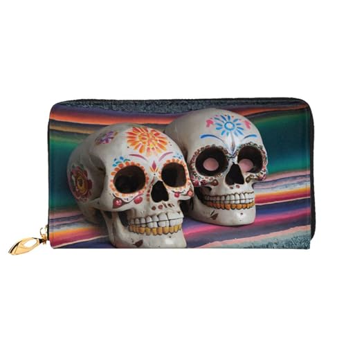 Bryptxztxt Schädel Damen Lange Geldbörse - Große Kapazität PU Leder Geldbörse mit Kartenhalter Etui Kredit Münzen Geldbörsen & Reißverschluss Clutch Geldbörsen für Damen Mädchen, Größe 3D, von Bryptxztxt
