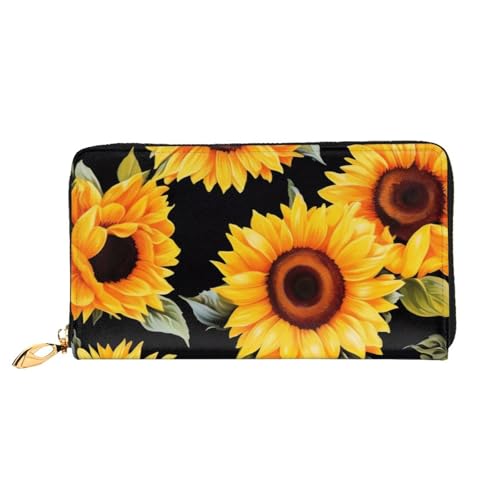 Bryptxztxt Spring Sunflowers Blumen Damen Lange Geldbörse - Große Kapazität PU Leder Geldbörse mit Kartenhalter Etui Kredit Münzen Geldbörsen & Reißverschluss Clutch Geldbörsen für Damen & Mädchen, von Bryptxztxt
