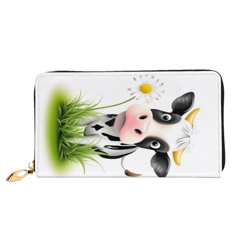 Bryptxztxt Süße Kuh Damen Lange Geldbörse - Große Kapazität PU Leder Geldbörse mit Kartenhalter Etui Kreditmünzen Geldbörsen & Reißverschluss Clutch Geldbörsen für Damen & Mädchen, Größe 3D, von Bryptxztxt