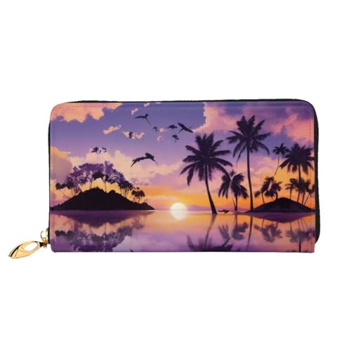 Bryptxztxt Summer Palm Tree Damen Lange Geldbörse – Große Kapazität PU-Leder Geldbörse mit Kartenhalter Etui Kredit Münzen Geldbörsen & Reißverschluss Clutch Geldbörsen für Damen & Mädchen, Größe 3D, von Bryptxztxt