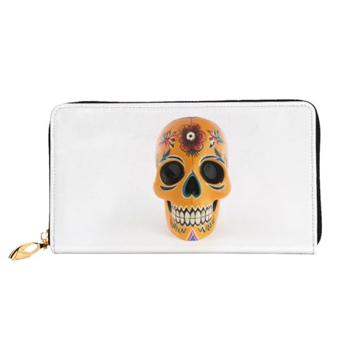 Bryptxztxt Totenkopf Damen Lange Geldbörse - Große Kapazität PU Leder Geldbörse mit Kartenhalter Etui Kredit Münzen Geldbörsen & Reißverschluss Clutch Geldbörsen für Damen & Mädchen, Größe 3D, von Bryptxztxt