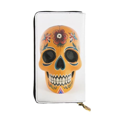 Bryptxztxt Totenkopf Damen Lange Geldbörse - Große Kapazität PU Leder Geldbörse mit Kartenhalter Etui Kredit Münzen Geldbörsen & Reißverschluss Clutch Geldbörsen für Damen & Mädchen, Größe 3D, 3 D, von Bryptxztxt