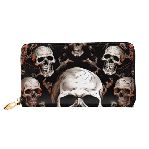 Bryptxztxt Totenkopf-Hintergrund Damen Lange Geldbörse - Große Kapazität PU Leder Geldbörse mit Kartenhalter Etui Kredit Münzen Geldbörsen & Reißverschluss Clutch Geldbörsen für Damen & Mädchen, Größe von Bryptxztxt