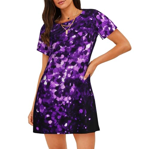 Damen-Nachthemd, kurzärmelig, schöner violetter Glitzer, 3D-Druck, weich, bequem, lässig, atmungsaktiv, leicht, Sommer-Schlafshirt, Größe 3D, XXL Damen-Nachthemd, kurzärmelig, schöner violetter Glitzer, 3D-Druck, weich, bequem, lässig, atmungsaktiv, leicht, Sommer-Schlafshirt, Größe 3D, XXL von Bryptxztxt