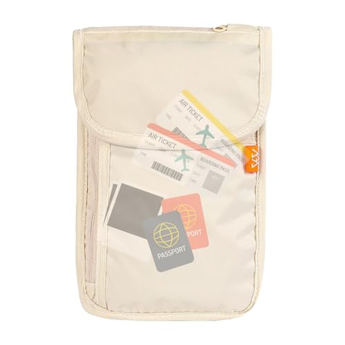 Bsbkoj Reisepass-Tasche für Reisen, Dokumententasche für die Halswirbelsäule | wasserdichte Diebstahl-Tasche für Handy und Flugtickets im Alltag Männer Frauen Business, beige, Se référer au descriptif von Bsbkoj