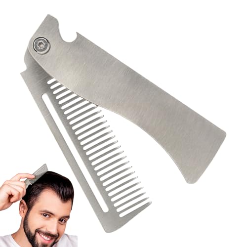 Folding Comb, Edelstahl, Taschenhaarbürste, niedlicher täglicher Haarstyling, Reisehaarglätter, für Beard Mustache Styling, für alle Arten von Haarkämmen, Herren, Silber von Bsbkoj