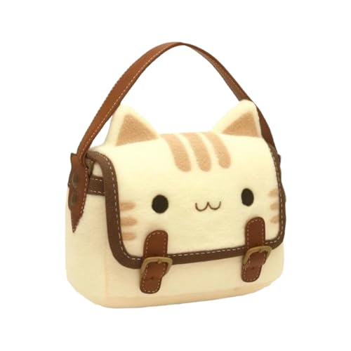 Kleine Plüschtasche in Katzenform, weiche Katzentasche, 20 x 13 x 19 cm, niedliche Plüschtier-Umhängetasche, vielseitige Schultertasche für Damen, Mädchen, kurze Reisen, Pendeln, mehrfarbig, Refer to von Bsbkoj