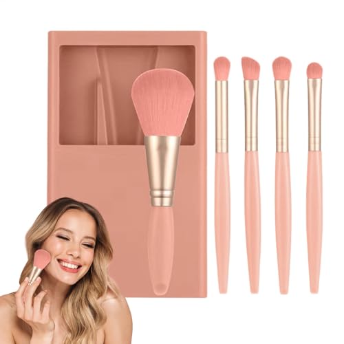 Reise-Make-up-Pinsel-Set, kompakte Make-up-Pinsel mit Etui und Spiegel, tragbare Kosmetikwerkzeuge für Foundation, Puder, Concealer, Lidschatten-Anwendung, (11 x 7,5 cm) von Bsbkoj