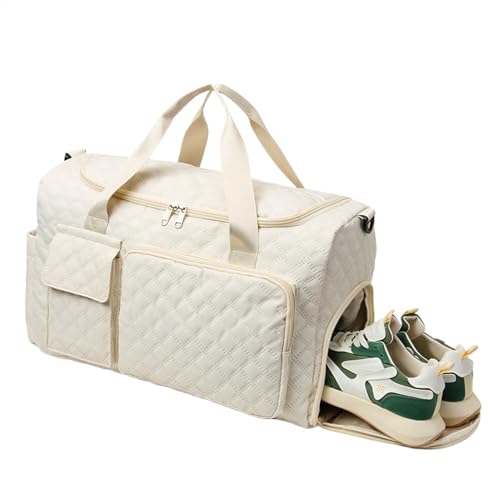 Sporttasche für Damen, Übernachtungstasche mit verbreitertem Schultergurt, 44 x 20 x 42 cm, große Kapazität, Seesack mit Nass- und Trockentrennung für Handtücher, Kleidung, Reisen, beige, Refer to von Bsbkoj