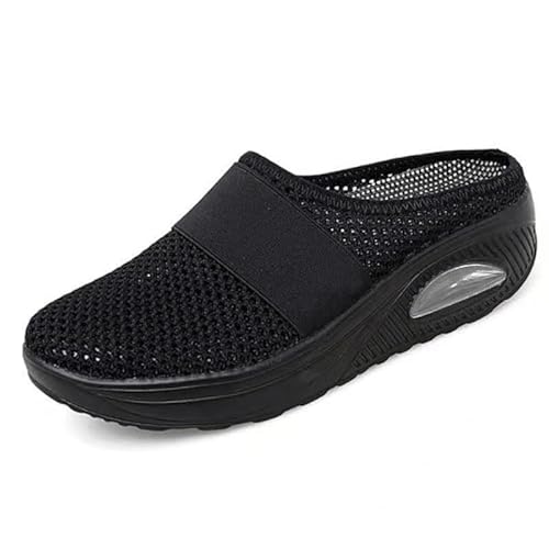 Bsdsl Clogs Damen Pantolette Flache Flip-Flops Slip On Hausschuhe Sommer Leichte Atmungsaktive Slippers rutschfest Pantoffeln Freizeit Latschen Böhmen Latschen (Color : Black, Size : 38 EU) von Bsdsl