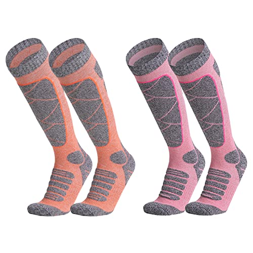 2 Paar Skisocken Damen, Skisocken Damen Kinder 35-38, Damen Und Kinder Warm FüR Wintersport, Atmungsaktiv Outdoorsocken, Performance Thermo-KniestrüMpfe, FüR Bergsport, Skifahren, Snowboarden (A) von Bseical