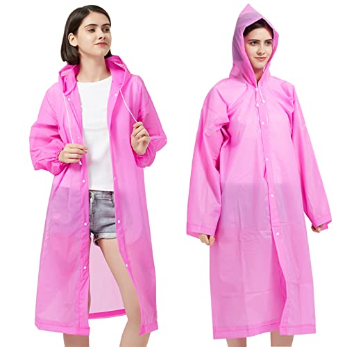 2 Stück Regenponcho,Regenmantel Wasserdicht Atmungsaktiv,EVA Regenmantel Mit Kapuze,Regenmantel Durchsichtiger Regenponcho Für Damen Herren Kinder,Wiederverwendbar Regenjacke (Erwachsener-Rosa) von Bseical