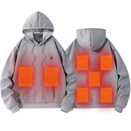 Beheizbarer Hoodie Herren Beheizbare Hoodie Damen Hoodie Sweatshirt Unisex Beheizbare Jacke Beheizbarer Pullover Mit 3 Temperaturstufen 7 Heizzonen Funktionsjacke Winter Warm Heizmantel (Grau, L) von Bseical