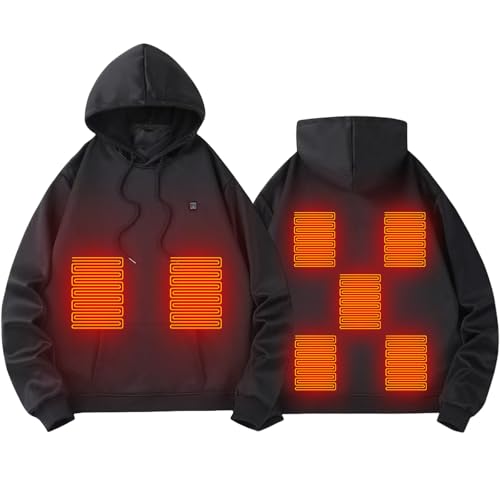 Beheizbarer Hoodie Herren Beheizbare Hoodie Damen Hoodie Sweatshirt Unisex Beheizbare Jacke Beheizbarer Pullover Mit 3 Temperaturstufen 7 Heizzonen Funktionsjacke Winter Warm Heizmantel (Schwarz, L) von Bseical