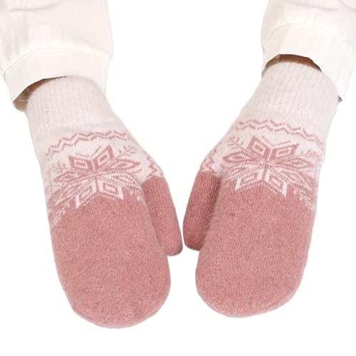 Bseical Damen Handschuhe Schnee Blume Druck halten Warm Herbst Winter Fausthandschuhe Fäustlinge Strickhandschuhe Outdoor (Dunkelrosa, Einheitsgröße) von Bseical