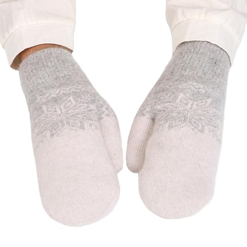 Bseical Damen Handschuhe Schnee Blume Druck halten Warm Herbst Winter Fausthandschuhe Fäustlinge Strickhandschuhe Outdoor (Hellgrau, Einheitsgröße) von Bseical