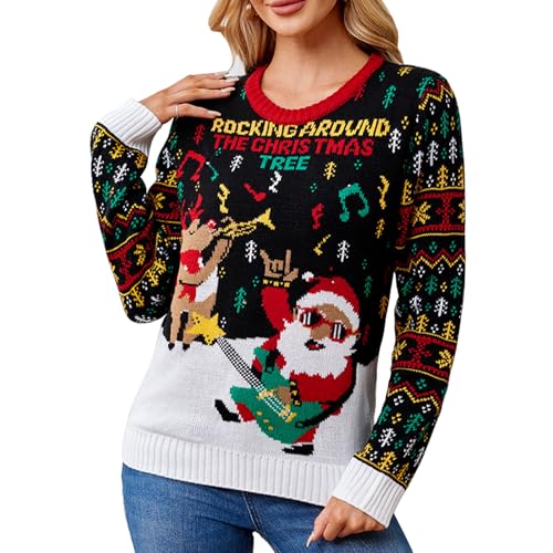 Bseical Weihnachtspullover Damen Weihnachtsmann Winter Pullover Warm Weihnachtspullis Strickpullover Rundhals Ugly Christmas Sweater von Bseical
