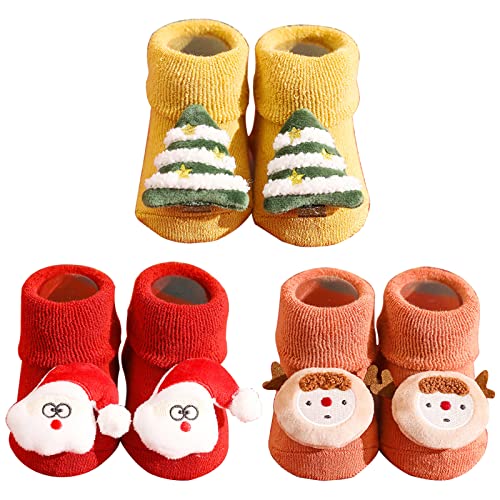 Rasselsocken Baby Weihnachten, Weihnachtssocken Baby Antirutsch, Socken Weihnachten Kinder, Weihnachtssocken Baumwolle Neugeboren Unisex Junge Mädchen Flauschig Kuschelig Funny Socks (A, 6-12 Monate) von Bseical