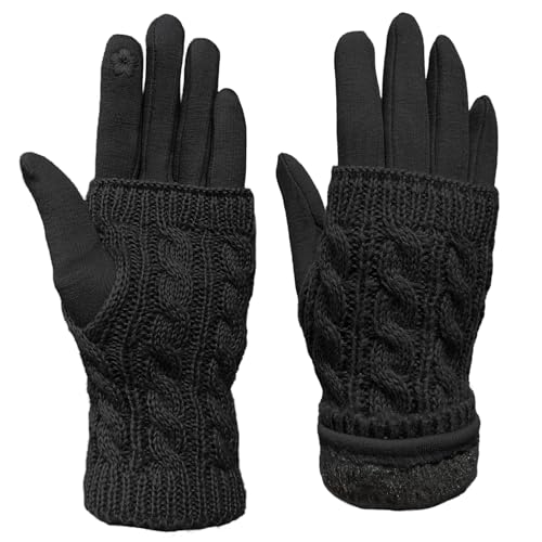 Stoff Handschuhe Damen Winter - Thermo Touchscreen Mit Abnehmbaren Strick Stulpen, Warm Für Skifahren Radfahren Arbeit, 24cm von Bseical