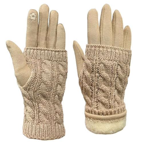 Stoff Handschuhe Damen Winter - Thermo Touchscreen Mit Abnehmbaren Strick Stulpen, Warm Für Skifahren Radfahren Arbeit, 24cm von Bseical
