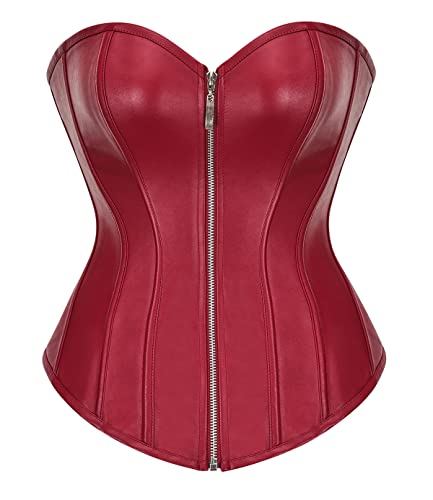 BSLINGERIE® Damen Korsett aus Kunstleder mit Reißverschluss vorne, dunkelrot, Medium von Bslingerie