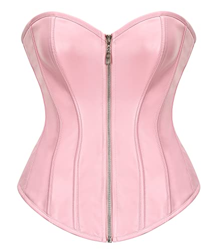 BSLINGERIE® Damen Korsett aus Kunstleder mit Reißverschluss vorne, rose, Large von Bslingerie