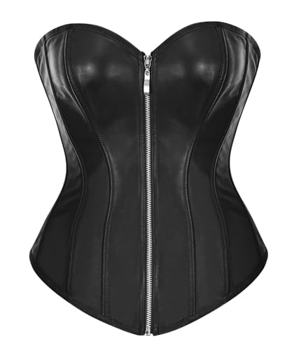 Bslingerie® Kunstleder Leder - Optik Reißverschluss Bustier Korsett Corsage (4XL, schwarz) von Bslingerie