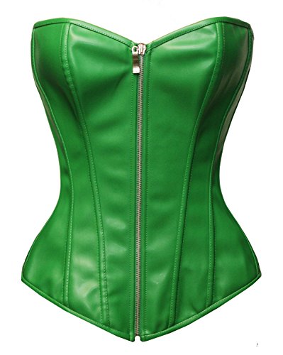 Bslingerie® Kunstleder Leder-Optik Reißverschluss Bustier Korsett Corsage (XL, Grün) von Bslingerie