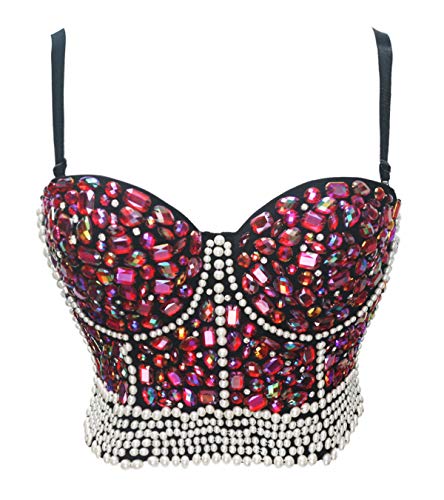 BSLINGERIE® Madonna Style Metallic Studs Bustier BH Korsett Top, Rote Kristalle, XX-Large von Bslingerie