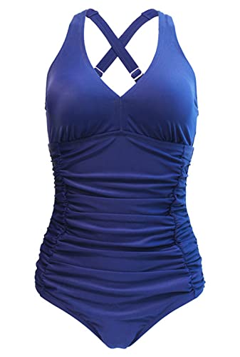 Bslingerie® Damen 1950er Retro Neckholder Pin Up Klassischer Monokini Einteiler Badeanzüge Badeanzüge, blau, 50 von Bslingerie