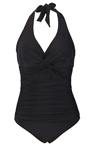 Bslingerie® Damen Basic Bademode Übergröße Halfter einteiliger Badeanzüge Monokini (XXL, Schwarz - Halfter) von Bslingerie
