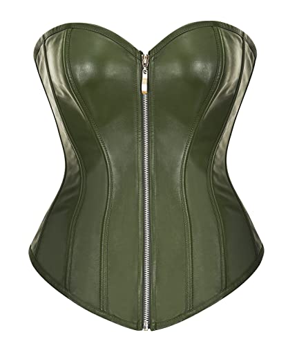 Bslingerie® Damen Bustier-Korsett aus Kunstleder mit Reißverschluss vorne, Dunkelgrün, Large von Bslingerie