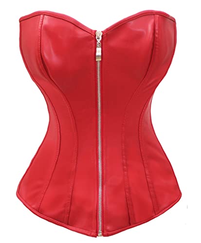 Bslingerie® Damen Leder-Optik Bustier Korsett Corsage (3XL, Rotes Kunstleder) von Bslingerie