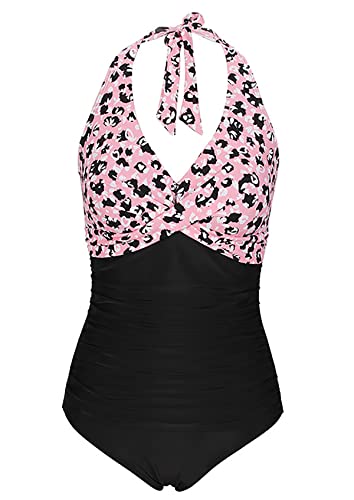 Bslingerie® Damen Retro Push Up Monokini Einteiler Bademode, Rosa und Schwarz, 52 von Bslingerie