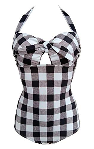 Bslingerie® Damen Retro Push Up Monokini Einteiler Bademode, Schwarze Dame, 52 von Bslingerie