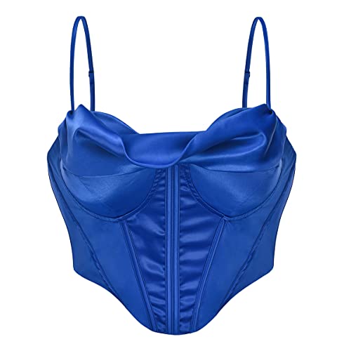 Bslingerie® Damen Satin gerüscht Party Wear Outfit Crop Top Bustier Shapewear (Navy Blau, S) von Bslingerie