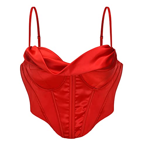 Bslingerie® Damen Satin gerüscht Party Wear Outfit Crop Top Bustier Shapewear (Rot, S) von Bslingerie