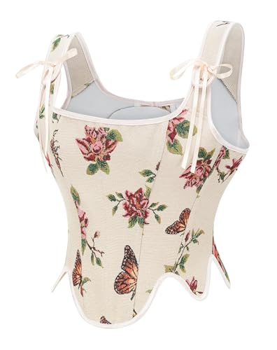 Bslingerie® Frauen Gothic Vintage viktorianischen Schmetterling Print Renaissance Saum Korsett Top, Beige Schmetterling, 42 von Bslingerie