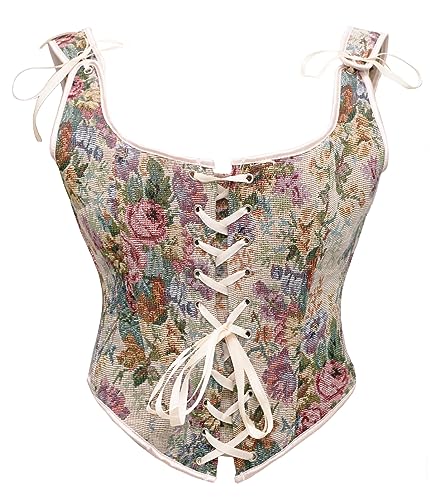 Bslingerie® Damen Retro Vintage viktorianischer Tier-Katzen-Print Bustier Renaissance Crop Top Tank Top Korsett, Pfingstrosen-Blumenmuster, 42 von Bslingerie
