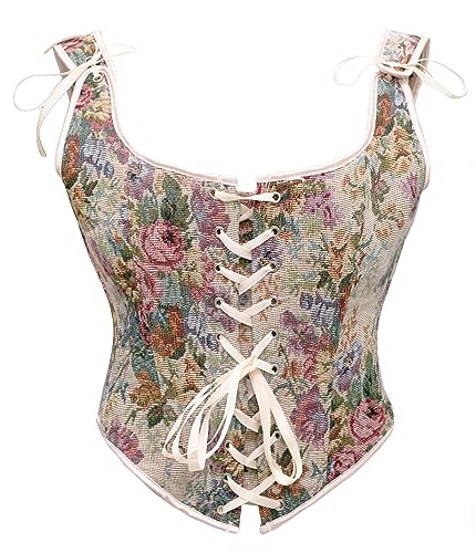 Bslingerie® Frauen Retro Vintage viktorianischen Tier Katze Druck Bustier Renaissance Crop Top Tank Top Korsett, Pfingstrose Floral, 42 von Bslingerie