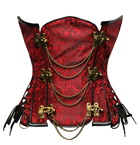 Bslingerie® Gothic Damen Steampunk Stahl ohne Knochen Unterbrust Korsett Corsage Wäsche Korsett Korsagen (XXL, Rot) von Bslingerie