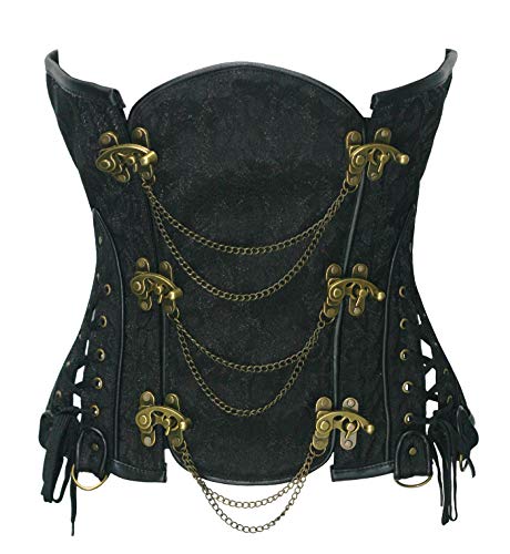 Bslingerie® Gothic Steampunk Heavy Duty Taille Cincher Unterbrust Korsett, Schwarz, X-Large von Bslingerie