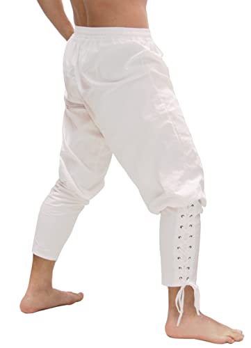 Bslingerie® Herren Mittelalterliche Renaissance-Hose mit elastischer Taille (Weiß, XXL) von Bslingerie